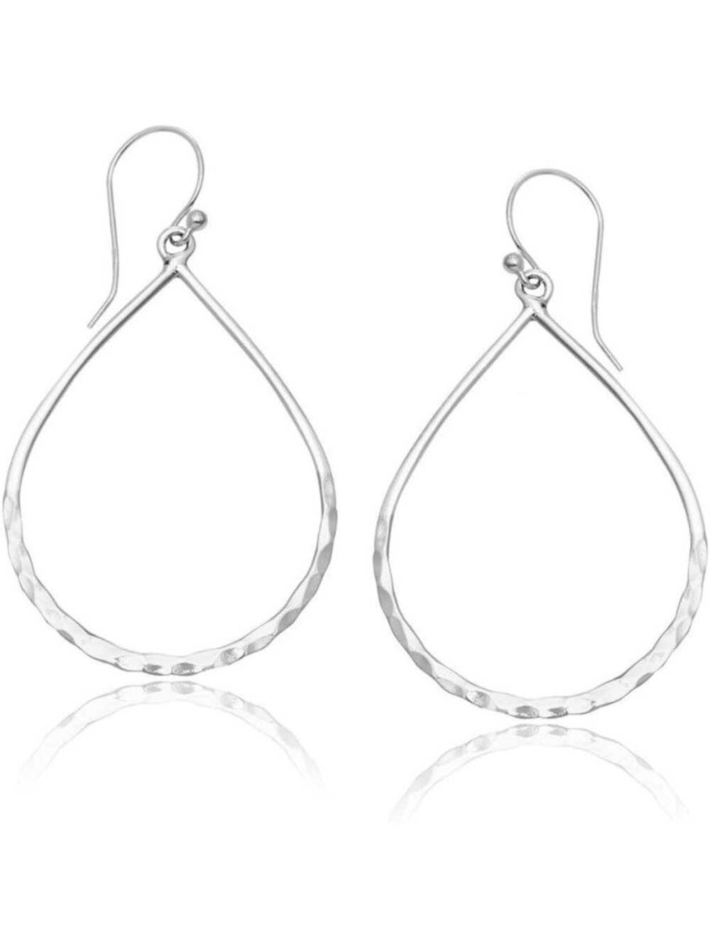 Sterling Silver 925 Hammered Open Teardrop Hoop Earrings - Elegant & Chic Design